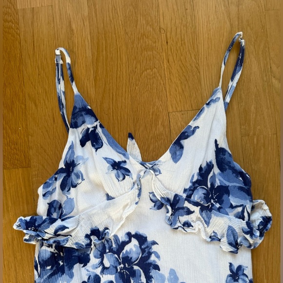 Island Time Blue and White Floral Print Ruffled Midi Dress by LULU's - Picture 12 of 16